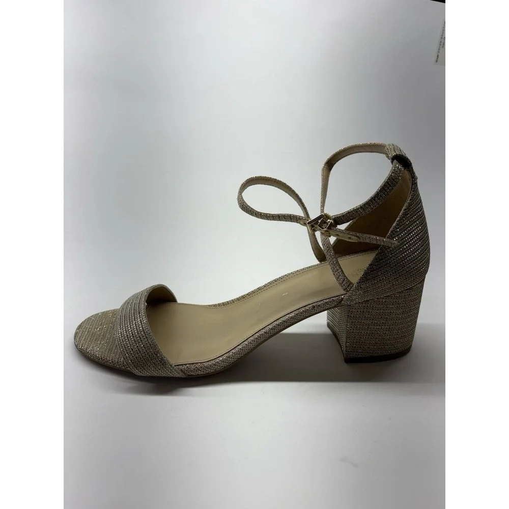 Michael Kors Serena Flex Ankle Strap Dress Sandals Women 10M Block Heel Gold